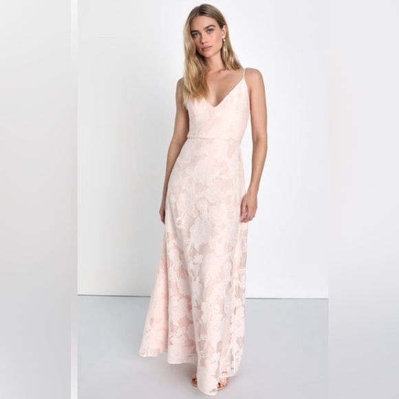 Lulus Elegant Blush Pink Lace Overlay Dress - Picture 1 of 7